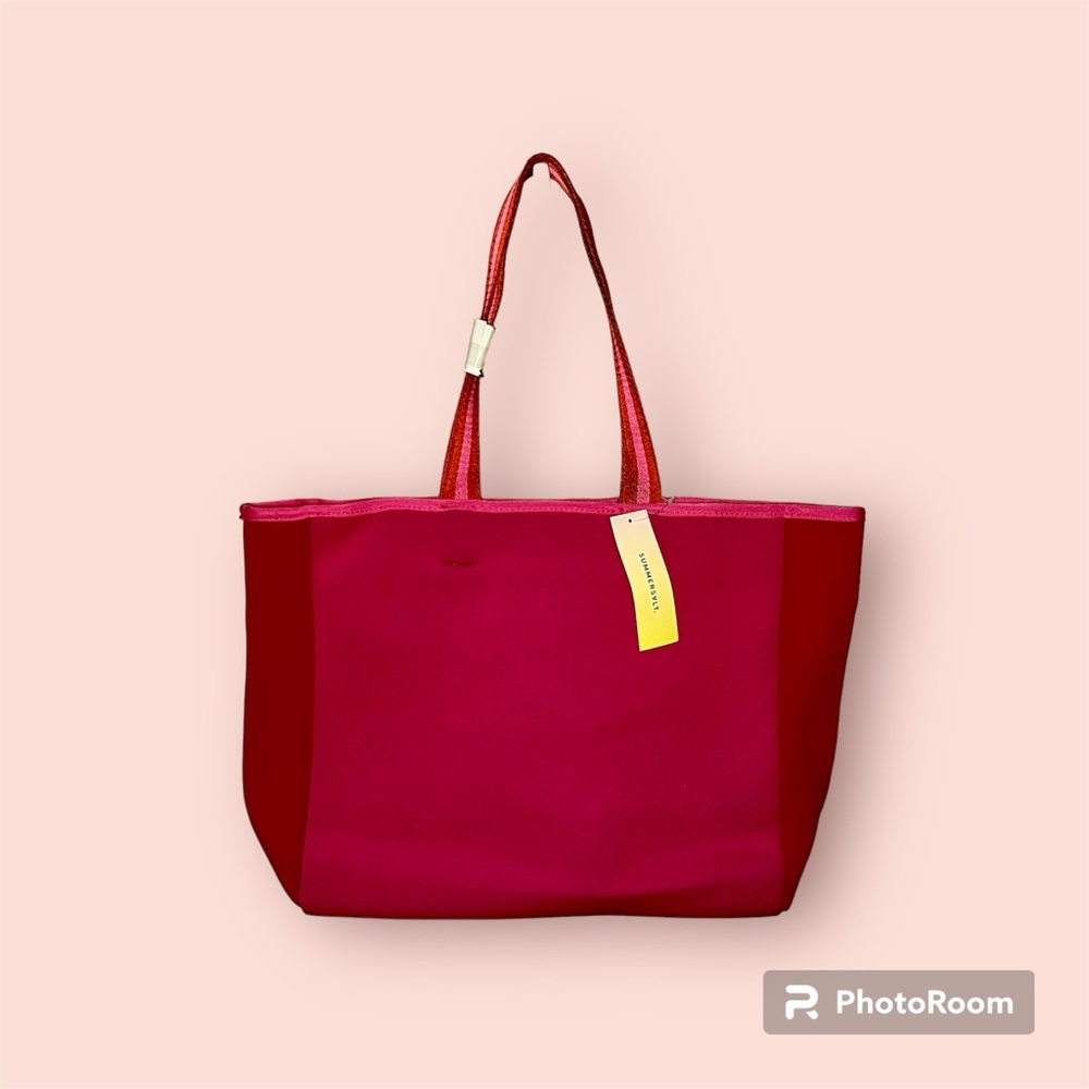 Summersalt Neoprene Tote Pink Hibiscus Red Lava Beach Bag Water Resistant NWT